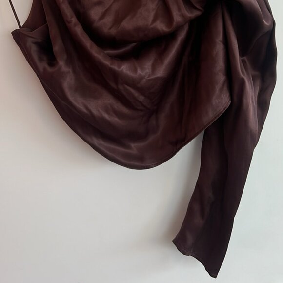 ZARA Satin One Shoulder Blouse Brown, Size XL - Picture 4 of 4
